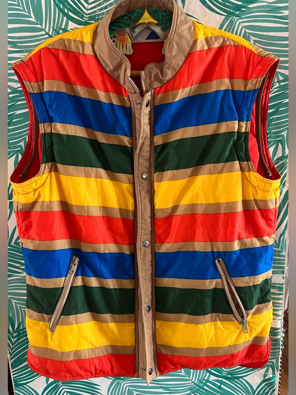 Vintage Braun Multicolor Striped Vest - Bright Yellow, Red, Blue & Green 70’s/80